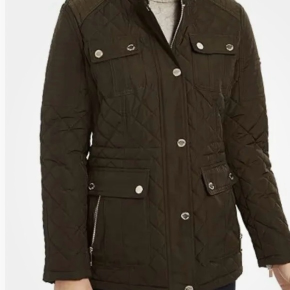 Michael Kors Woman’s Green With Gold Zippers Quilted  Hooded Jacket Size Xl - Picture 13 of 14